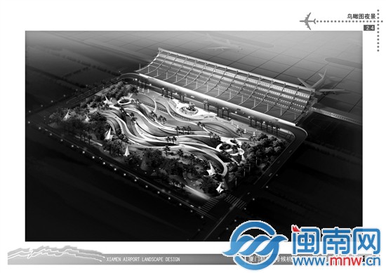 廈門空港園林廣場(chǎng)“海西之窗”鳥瞰圖-夜景