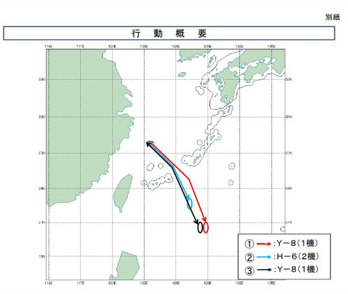 統(tǒng)合幕僚監(jiān)部公布的中國(guó)軍機(jī)飛行路線。
