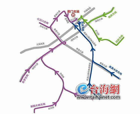 廈門北站進站方向示意圖