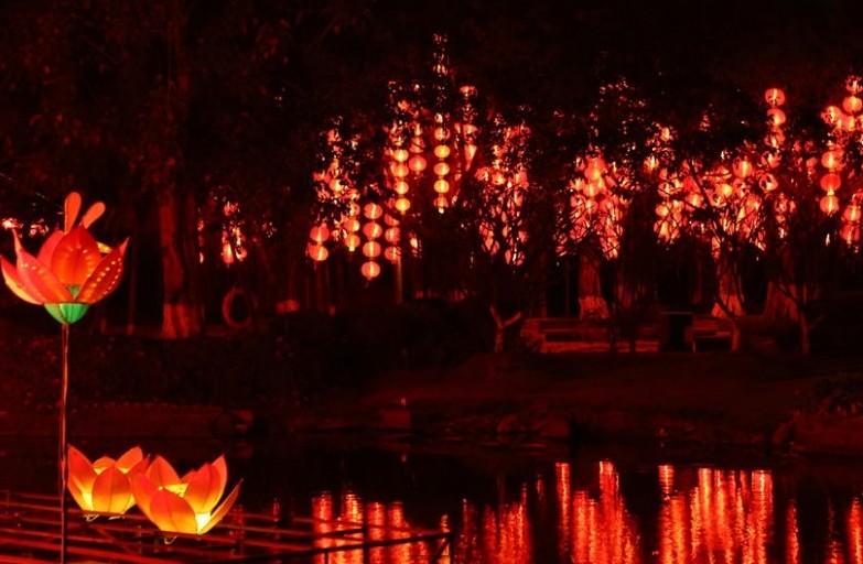 燈組與倒影交相輝映