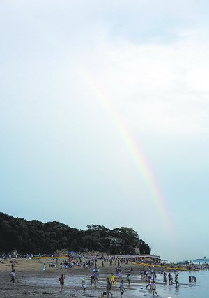 網(wǎng)友@廿十四微博 昨日在環(huán)島路拍到雨后彩虹