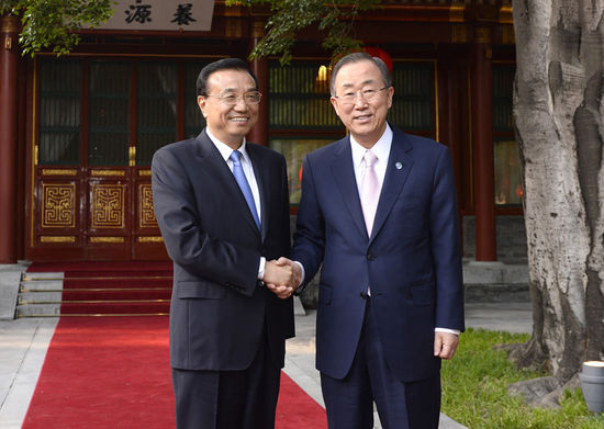 李克強(qiáng)會見聯(lián)合國秘書長潘基文2