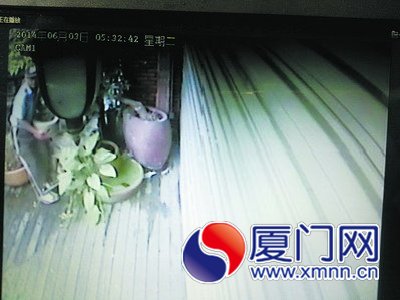 男子趁保安不在，上前搬起石磨心