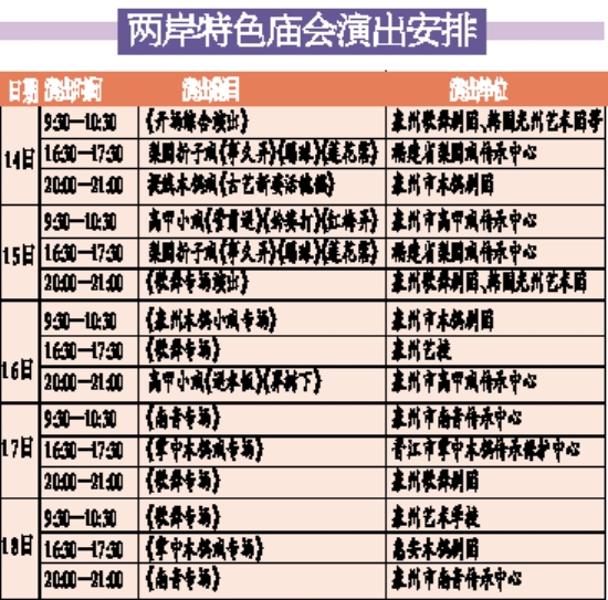 兩岸特色廟會(huì)演出安排